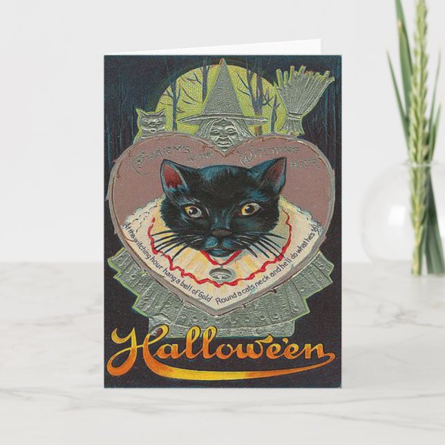 Black Cat Witch Witching Hour Full Moon Card (Front)