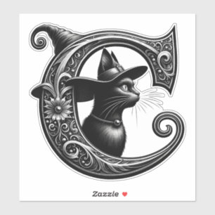 Black Cat Witch Witchy Letter C Custom Initial 