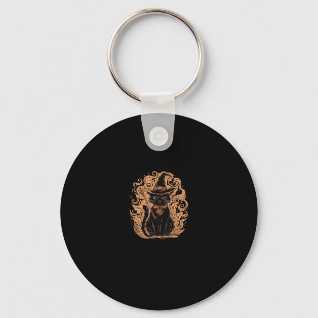 Black Cat Witch Wizard Mystical Cute Black Cat Lov Keychain (Front)