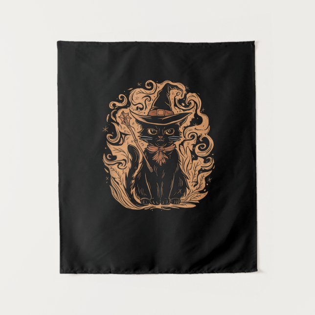 Black Cat Witch Wizard Mystical Cute Black Cat Lov Tapestry (Front)