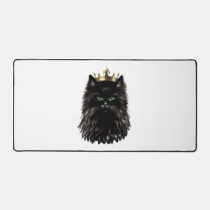 Black Cat with a Crown DIgital Art Desk Mat