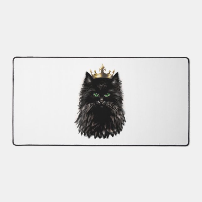 Black Cat with a Crown DIgital Art  Desk Mat (Front)