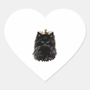 Black Cat with a Crown DIgital Art  Heart Sticker