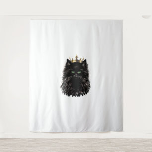 Black Cat with a Crown DIgital Art Tapestry