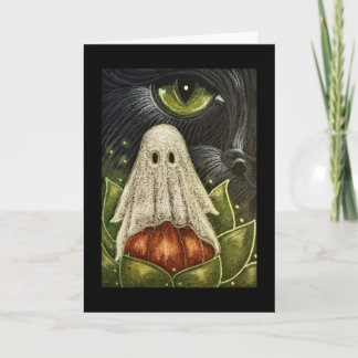 BLACK CAT WITH A GHOST HALLOWEEN Folded Note Card