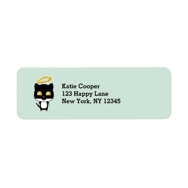 Black Cat With A Golden Halo Cute Cartoon Drawing (Front)