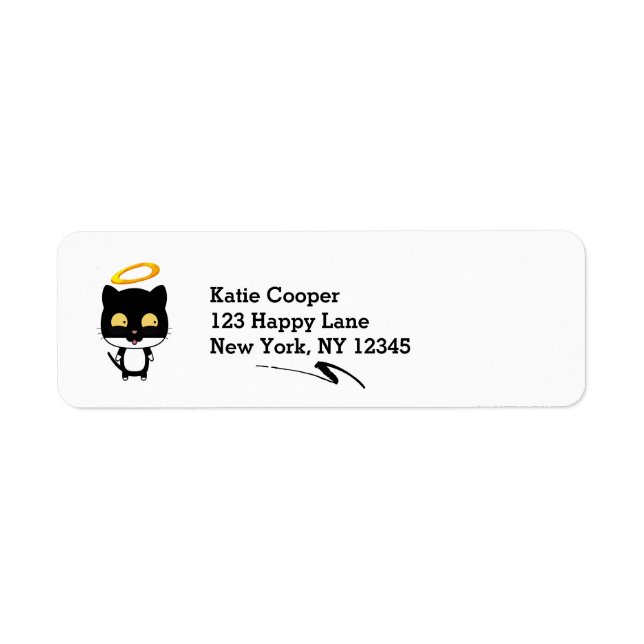 Black Cat With A Golden Halo Cute Cartoon Drawing (Front)