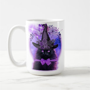 Black cat with a purple aura coffee mug