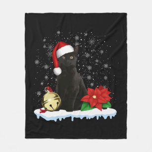Black Cat With A Santa Hat Christmas Cat Costume Fleece Blanket