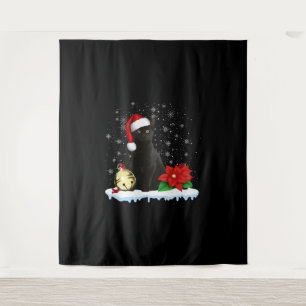 Black Cat With A Santa Hat Christmas Cat Costume Tapestry