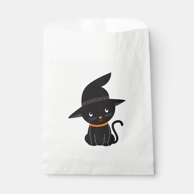Black Cat With A Witch Hat Halloween Favour Bag (Front)