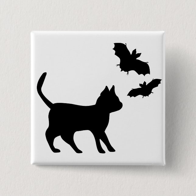 Black Cat with Bat 2 Inch Square Button (Front)
