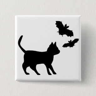 Black Cat with Bat 2 Inch Square Button