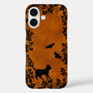 Black Cat with Bat iPhone 16 Case
