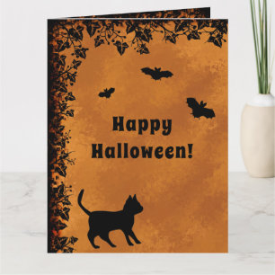 Black Cat with Bat , Happy Halloween Card