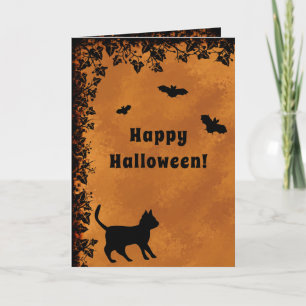 Black Cat with Bat , Happy Halloween Card