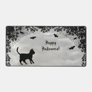 Black Cat with Bat , Happy Halloween Desk Mat