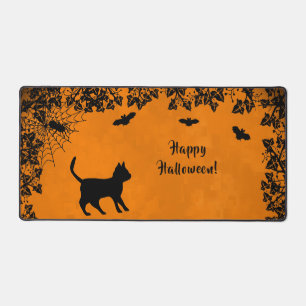 Black Cat with Bat , Happy Halloween Desk Mat