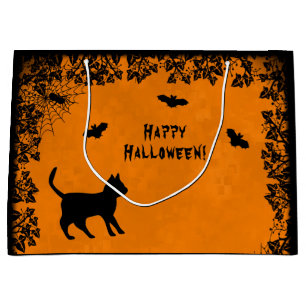 Black Cat with Bat , Happy Halloween! Large Gift Bag