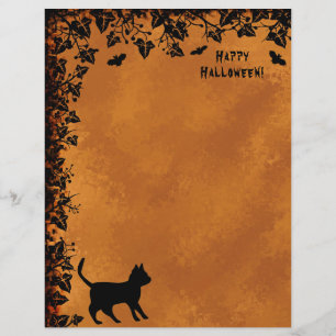 Black Cat with Bat , Happy Halloween Letterhead