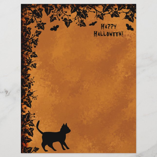 Black Cat with Bat , Happy Halloween Letterhead (Front)