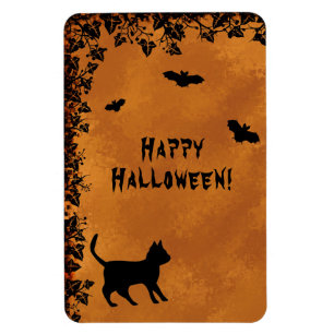 Black Cat with Bat , Happy Halloween Magnet