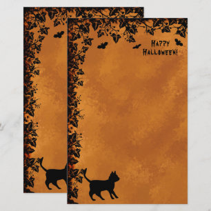 Black Cat with Bat , Happy Halloween! Stationery