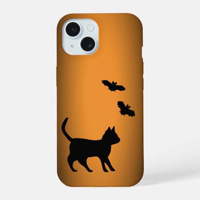 Black Cat with Bat iPhone 15 Case (Back)