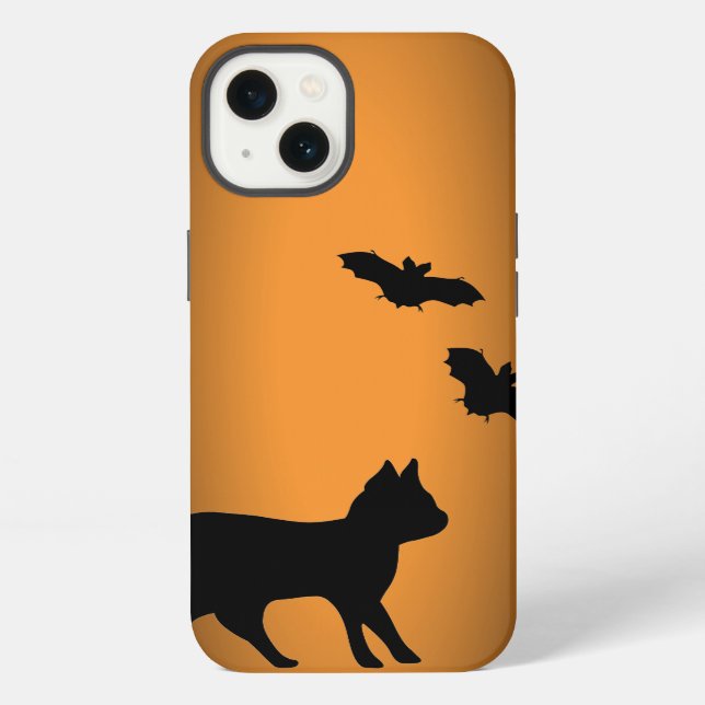 Black Cat with Bat iPhone Case (Back)