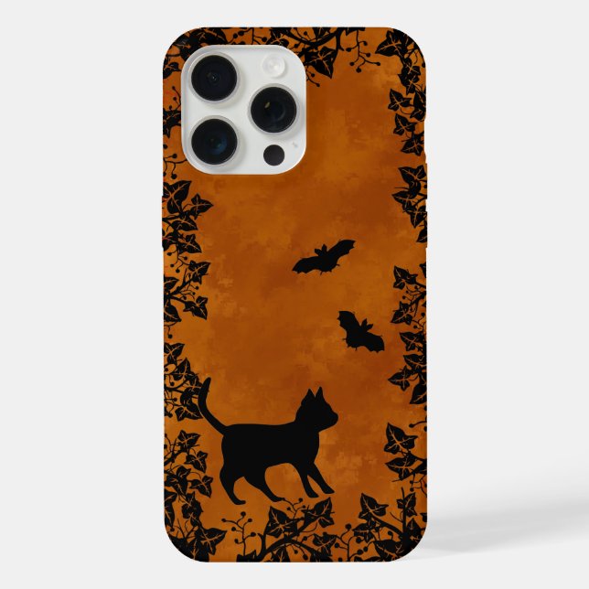 Black Cat with Bat iPhone Case (Back)