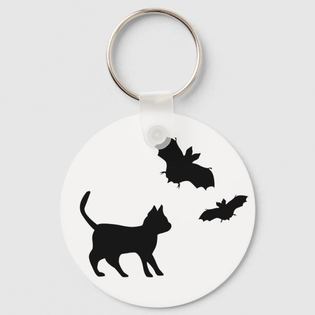 Black Cat with Bat Keychain (Front)