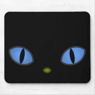 Black Cat With Big Blue Eyes Mouse Pad