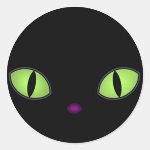 Black Cat With Big Green Eyes Classic Round Sticker
