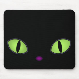 Black Cat With Big Green Eyes Mouse Pad