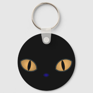 Black Cat With Big Orange Eyes Keychain