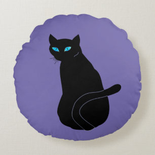 Black Cat With Blue Eyes - Meoow Round Pillow