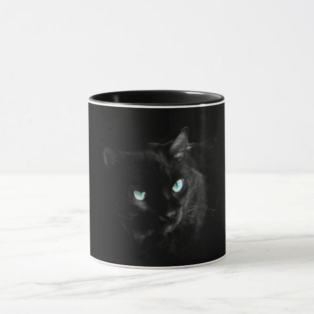 Black Cat with Blue Eyes Mug (Center)