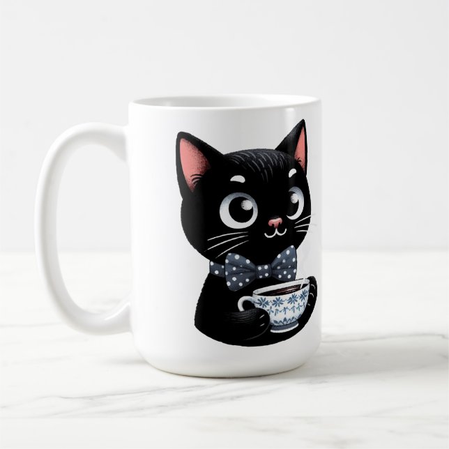 Black Cat With Bow Tie Coffee Mug (Left)