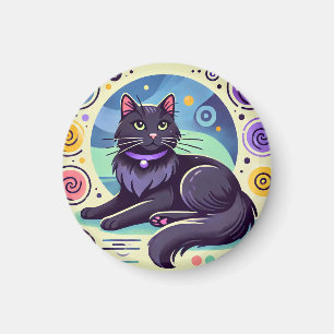 Black Cat with Brightly Coloured Background Magnet