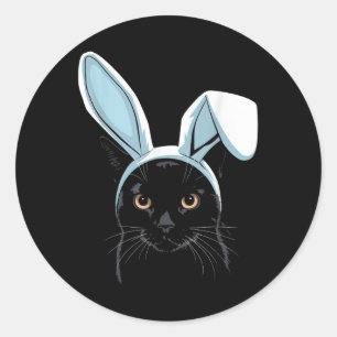 Black Cat With Bunny Ears Cute Easter Boys Kids Ca Classic Round Sticker