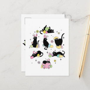 Black Cat with Bunny Eggs Announcement Postcard