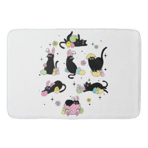 Black Cat with Bunny Eggs Bath Mat