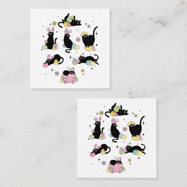 Black Cat with Bunny Eggs Card (Front/Back)