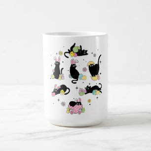 Black Cat with Bunny Eggs Coffee Mug