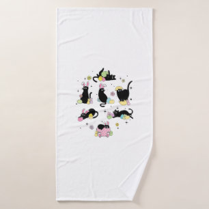 Black Cat with Bunny Eggs Happy Easter Day Matchin Bath Towel