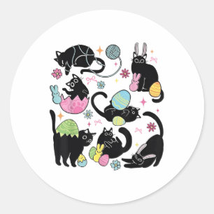 Black Cat With Bunny Eggs Happy Easter Day Matchin Classic Round Sticker