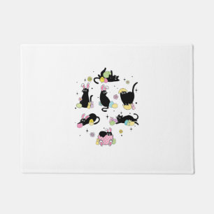 Black Cat with Bunny Eggs Happy Easter Day Matchin Doormat