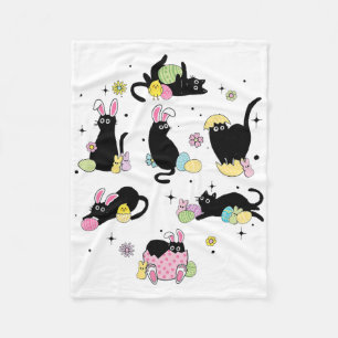 Black Cat With Bunny Eggs Happy Easter Day Matchin Fleece Blanket