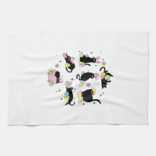 Black Cat with Bunny Eggs Happy Easter Day Matchin Kitchen Towel