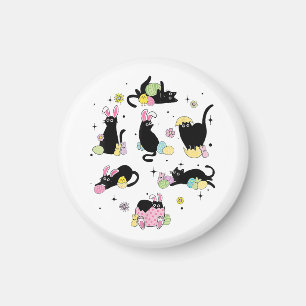 Black Cat with Bunny Eggs Magnet